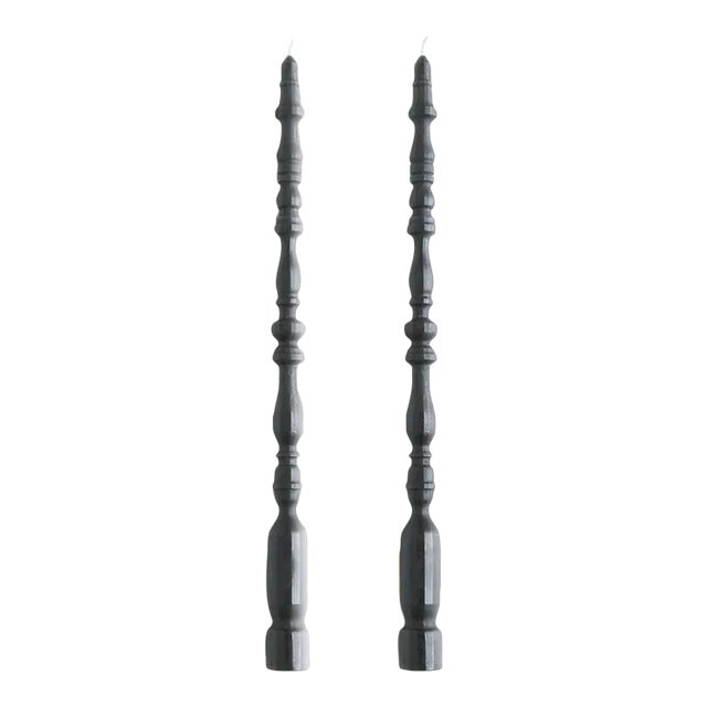 Spindle Leg Tapers Beeswax Candles in Slate - a Pair For Sale