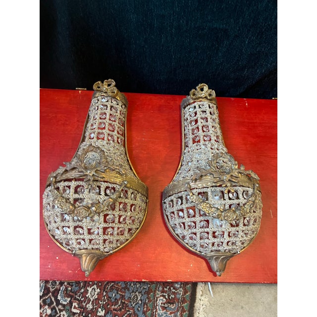 1970s 1970s Pair of Small French Basket Style Wall Sconces For Sale - Image 5 of 9