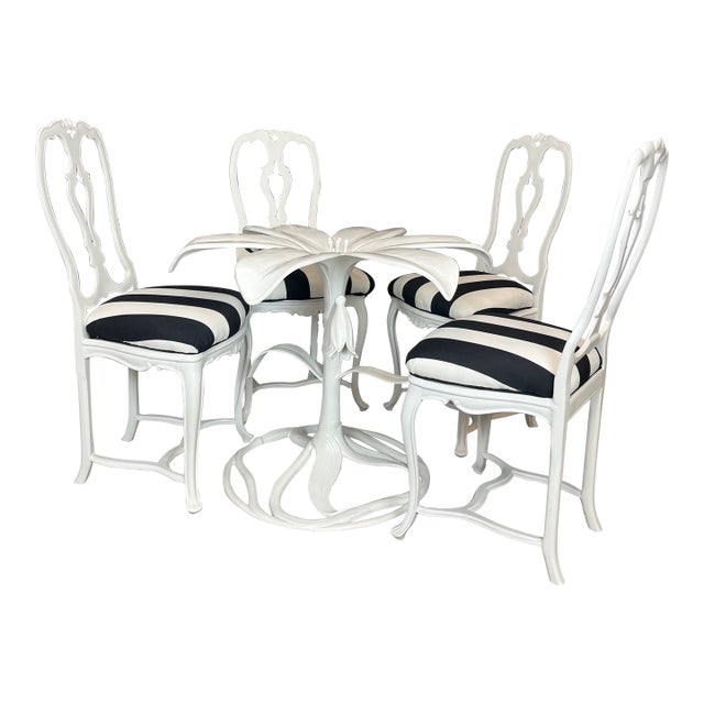 Rare Mid Century Patio Attributed to Arthur Court Rare Lily Aluminum Table and Chairs For Sale
