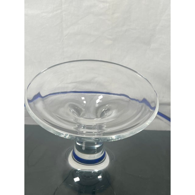 Glass Vintage Hand-Blown Cake Stand With Cover, Cobalt Blue Trim For Sale - Image 7 of 7