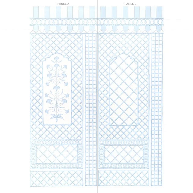 Contemporary Sample - Schumacher x Marie-Anne Oudejans Bamboo Trellis Panel A in Blue For Sale - Image 3 of 4