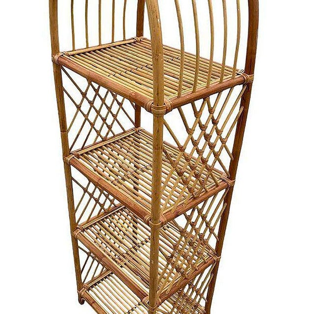 Albini-Inspired Italian Boho Arched Rattan Etagere Shelf W/ Wicker Wrappings For Sale In Los Angeles - Image 6 of 7