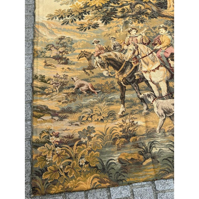 Vintage French Aubusson Style Jacquard Hunting with Hounds Tapestry, 1970s For Sale - Image 3 of 18