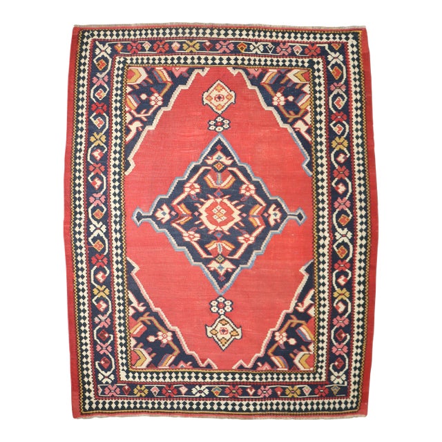 19th Century Antique Zabihi Collection Senneh Jewel Toned Kilim For Sale