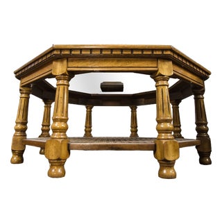 Octagonal Coffee Table in Oak with Glass Top For Sale