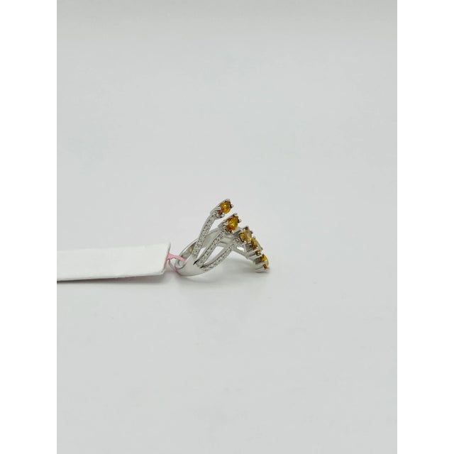 Orangey Yellow Diamond and White Diamond Cocktail Ring in 18k White Gold Size 6.5 For Sale - Image 4 of 7