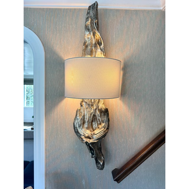 Pair of Regina Andrew Driftwood Wall Sconces in Silver Leaf Finish For Sale - Image 4 of 13