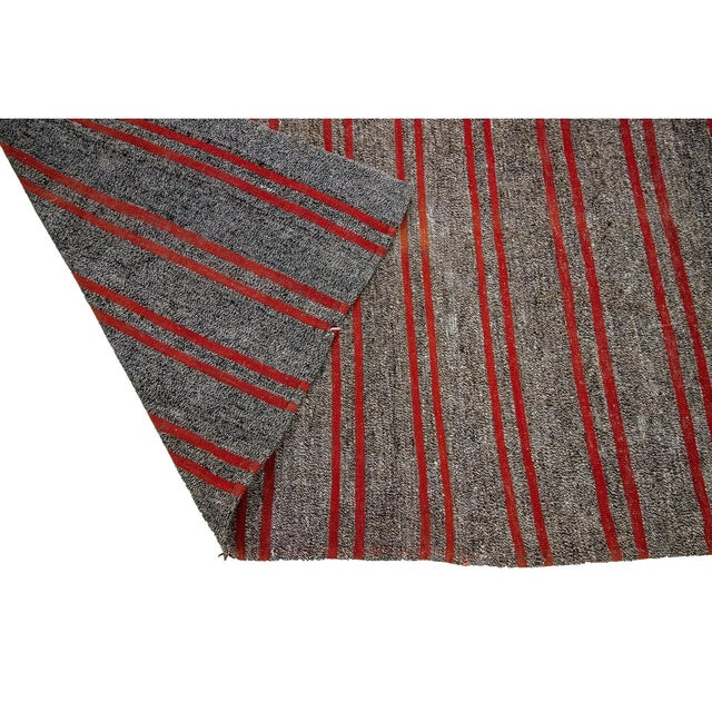 Mid 20th Century 1960s Vintage Red & Gray Striped Kilim Rug- 7′ × 11′1″ For Sale - Image 5 of 7