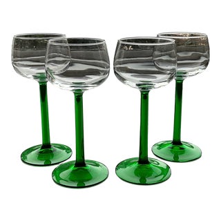 Mid 20th Century Luminarc Green Stem Wine Glasses- Set of 4 For Sale