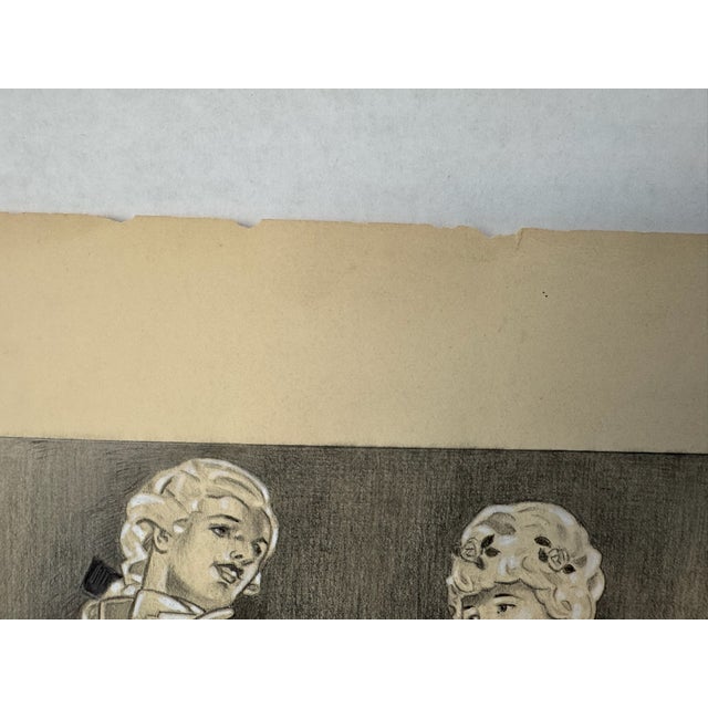 Paper 1940s Original Signed Graphite Illustration of 18th Century Couple in Period Dress, 11 × 14 In. For Sale - Image 7 of 9