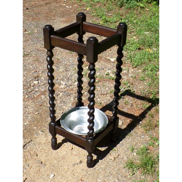 Vintage Arts & Crafts Era Oak Barley Twist Plant Stand Cane Umbrella Stand For Sale - Image 11 of 15