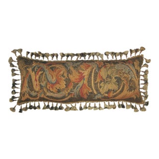 Aubusson Handwoven Wool 14"x36" Throw Pillow For Sale