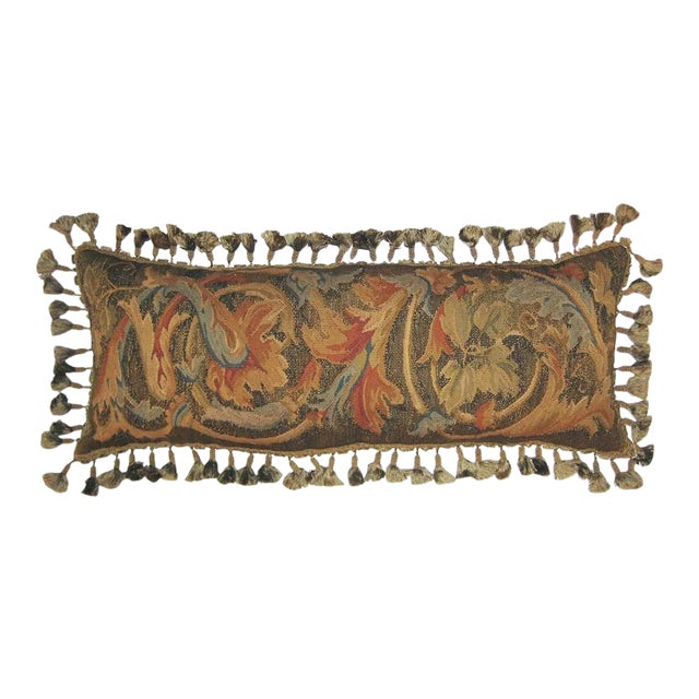 Aubusson Handwoven Wool 14"x36" Throw Pillow For Sale