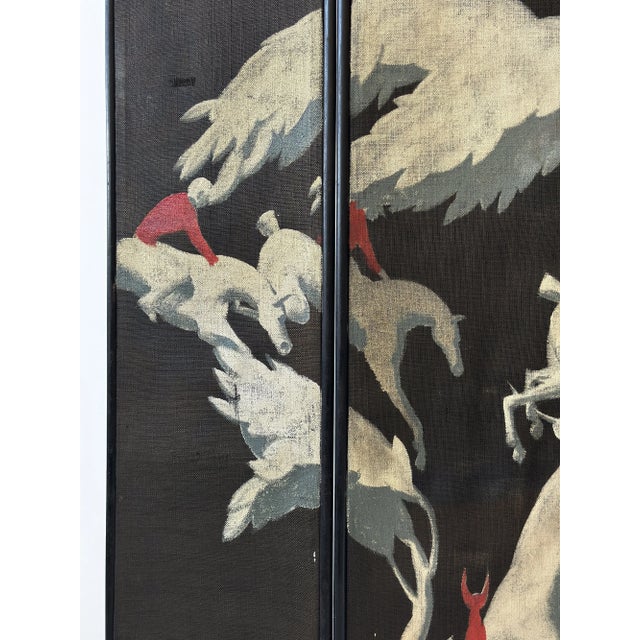 Art Deco Trifold Screen With Hand-Painted Scenic Fox Hunting Motif, Circa 1920s For Sale In New York - Image 6 of 18