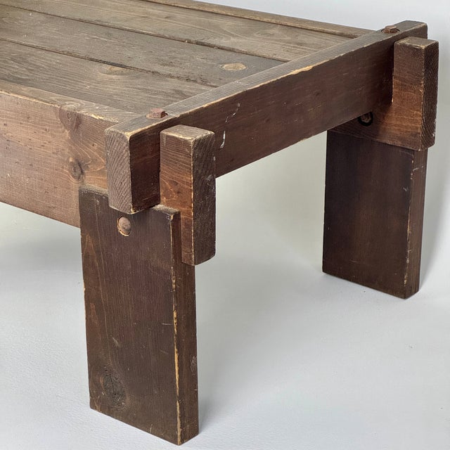 Mid 20th Century Small Vintage Folk Art Primitive Hand Made Wooden Low Table With Japanese Inspiration For Sale - Image 5 of 10