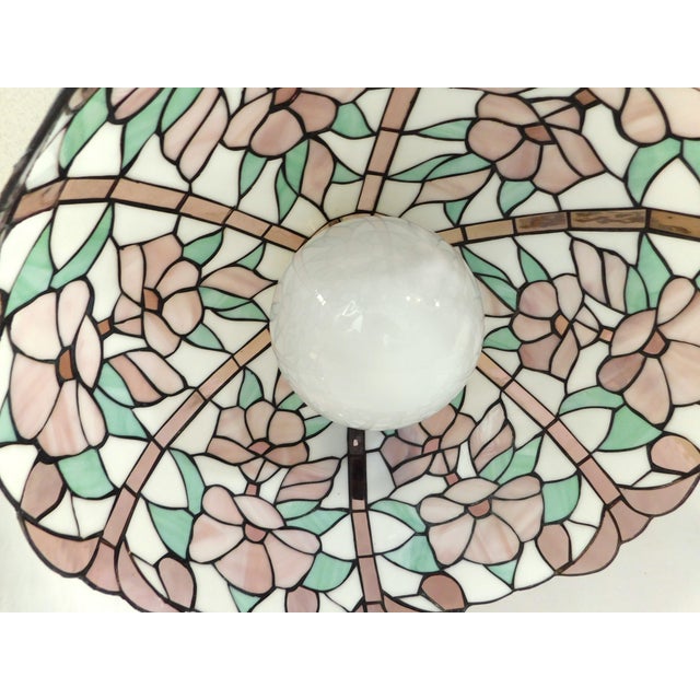 Mid 20th Century Pink Green & White Floral Stained-Glass Chandelier For Sale In West Palm - Image 6 of 10