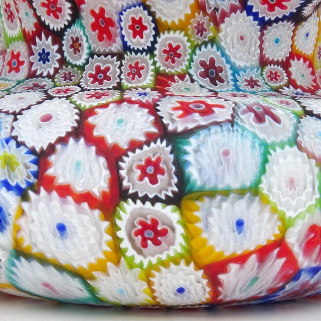 Murano Fratelli Toso Murano Vintage Millefiori Flower Mosaic Rainbow Colors Italian Art Glass Ruffle Rim Vase For Sale - Image 4 of 9