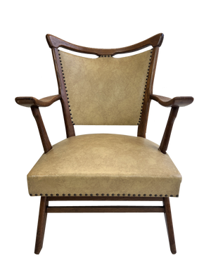 Mid-Century Dutch Oak and Leather Armchair, 1960s
