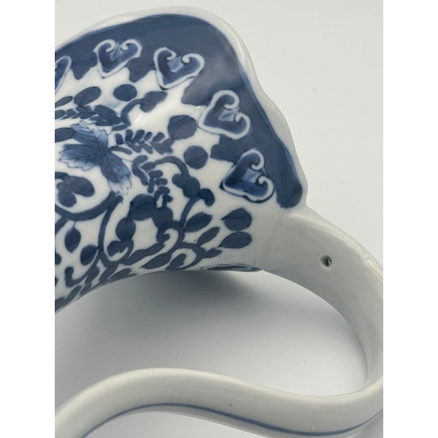 Vintage Chinoiserie Blue & White Porcelain Ewer – Hand Painted Birds & Florals For Sale - Image 9 of 10