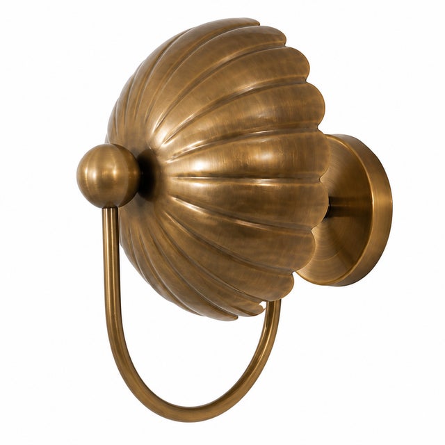 Not Yet Made - Made To Order Vintage Brass Wall Sconce Light, Handmade Antique Brass Flower Wall Lamp, Mid Century Shell Sconce, Bedroom Bedside Hallway Lighting Fixture For Sale - Image 5 of 10