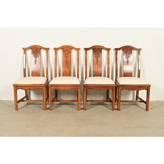 Thomasville Mid-Century Hollywood Regency Chinoiserie Carved Walnut Dining Chairs, Set of Four For Sale - Image 13 of 13