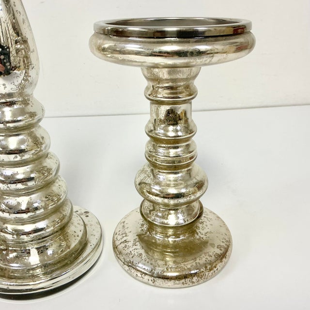 Glass 1990s Vintage Boho Chic Modern West Elm Attributed Mercury Glass Candleholders - Set of 3. For Sale - Image 7 of 12