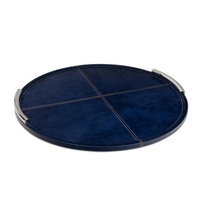 Contemporary Hayes Leather Tray Round Large, Blue For Sale - Image 3 of 3