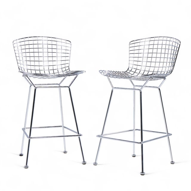 Mid-Century Modern Harry Bertoia for Knoll Mid Century Chrome Counter Stools - Pair For Sale - Image 3 of 13