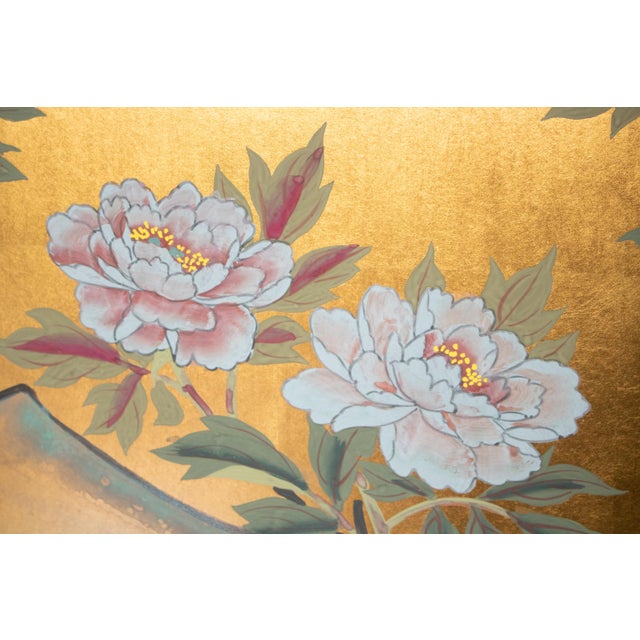 "White Peony", Japanese Late Showa Era Painted Byobu Screen For Sale - Image 9 of 18