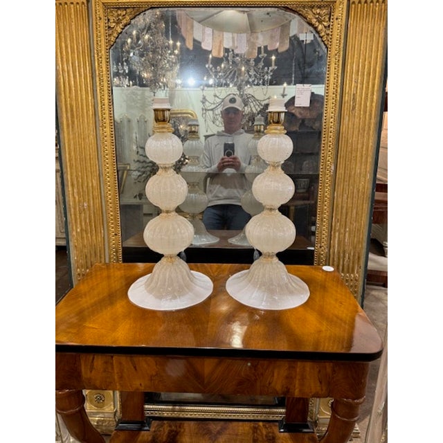 Early 21st Century Pair of Silk Glass Murano Table Lamps For Sale - Image 5 of 5