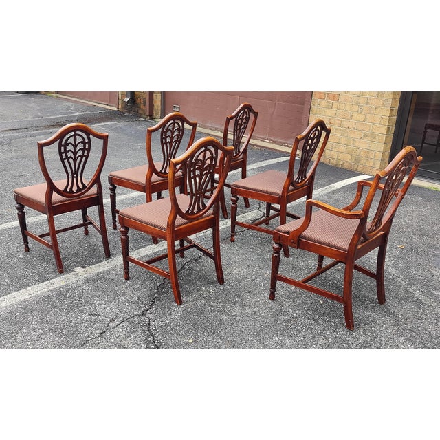 Mid 20th Century Vintage Hepplewhite Style Carved Shield Back Dining Chairs - Set of 6 For Sale - Image 9 of 12