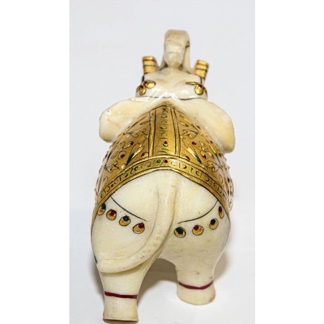 Vintage White Marble Jeweled Elephant Sculpture Paper Weight For Sale - Image 11 of 13