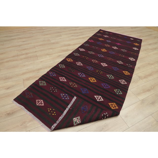 1970s Cabin Style Stripe Design Hand Knotted Oushak Natural Wool Kilim Rug For Sale - Image 10 of 13