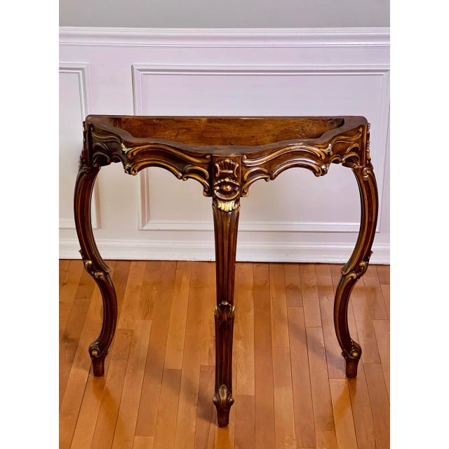 French Louis XV Style Console Table, Carved Walnut With Gilt, Marble Top, C. 1920 For Sale - Image 17 of 17