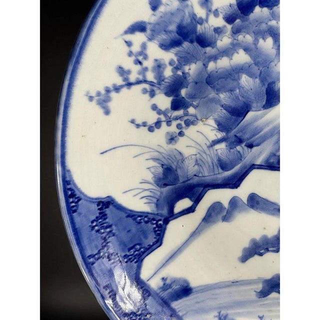 Large Japanese Hand-Painted Blue and White Dish, 19th Century For Sale - Image 4 of 11