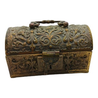 Rare 1900s German Erhard & Sohne Bronze Brass Jewelry Box Treasure Chest Catch All Trinket Box Art Nouveau For Sale