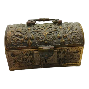 Rare 1900s German Erhard & Sohne Bronze Brass Jewelry Box Treasure Chest Catch All Trinket Box Art Nouveau