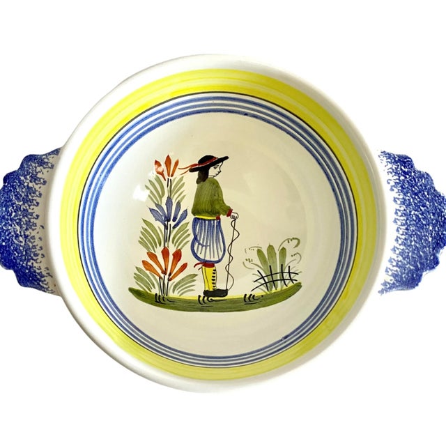 Early 21st Century Henriot Quimper Faience Breton Trivet and 2 Lug Bowls - Set of 3 For Sale - Image 5 of 13