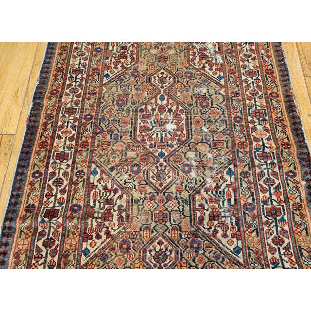 Antique Persian Serab Camel Hair Runner Rug, Hand-Knotted Wool, Geometric Pattern, Red & Green, 3x19 For Sale - Image 18 of 18
