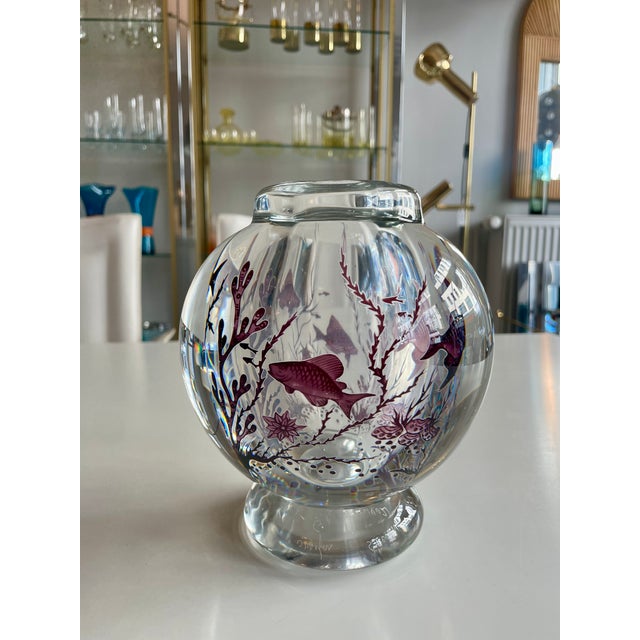 Maroon Graal Glass Vase by Edward Hald for Orrefors, Sweden, 1950s For Sale - Image 8 of 13