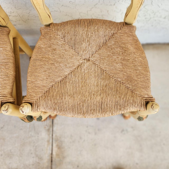 Habersham Furniture Habersham French Country Dining Chairs Rush Hand Painted For Sale - Image 4 of 12