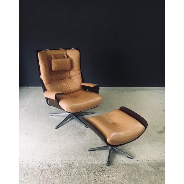 Set of Mid-Century Modern Leather Lounge Chair and Ottoman, Germany, 1960s For Sale - Image 9 of 18