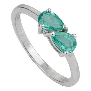 Hallmarked 925 Sterling Silver Pear Cut Natural Emerald Toi Et Moi Ring Size 7 For Sale