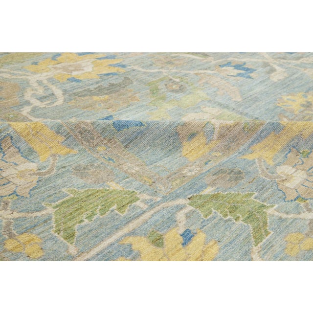 13 X 15 Light Blue Contemporary Sultanabad Floral Wool Rug by Apadana For Sale - Image 10 of 10