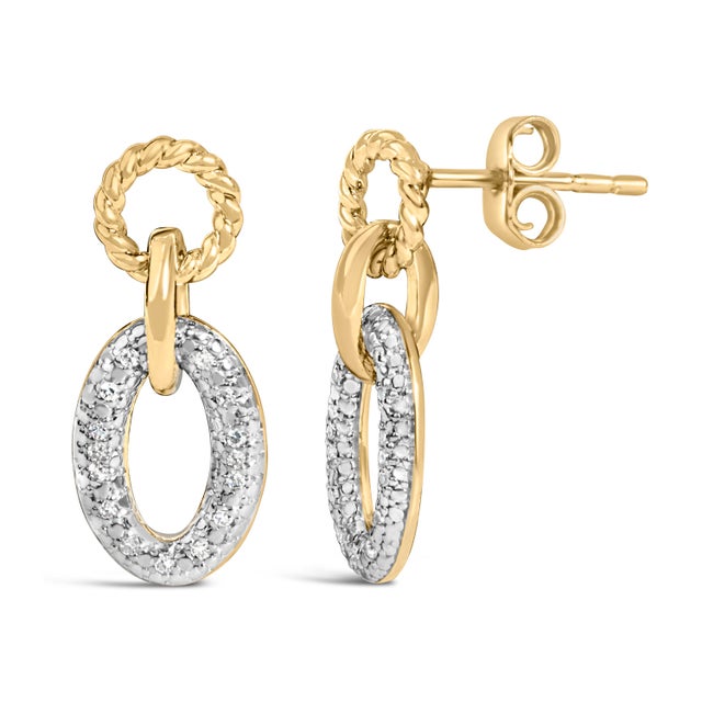 Contemporary Gold Vermeil 1/10 Cttw Diamond Oval Link Earrings, Pair For Sale - Image 3 of 4