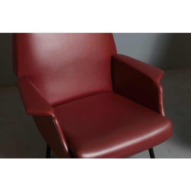 Italian Red Skai Armchairs with Black Lacquered Iron Legs, 1950s, Set of 2 For Sale - Image 4 of 6