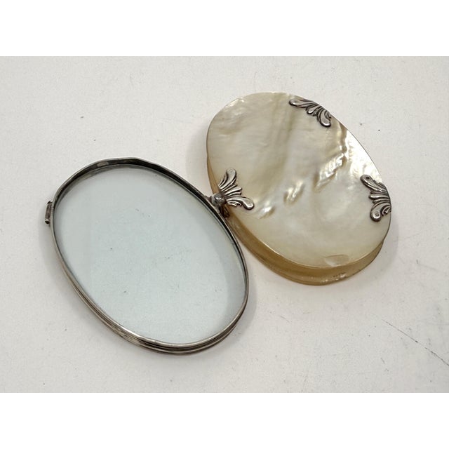 Metal 19th Century Victorian Mother of Pearl Folding Looking Glass For Sale - Image 7 of 16