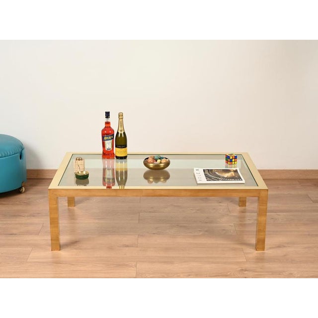 Mid-Century Modern Italian Gilt Brass and Crystal Rectangular Coffee Table, Italy, 1970s For Sale - Image 3 of 13