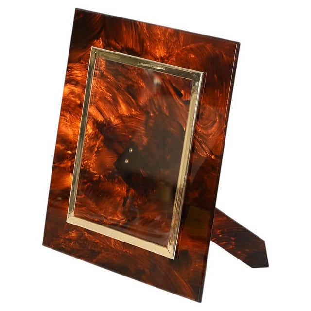 Large Photo Frame in Gilt Brass and Acrylic Tortoiseshell from Dior, Italy, 1970s For Sale - Image 14 of 14