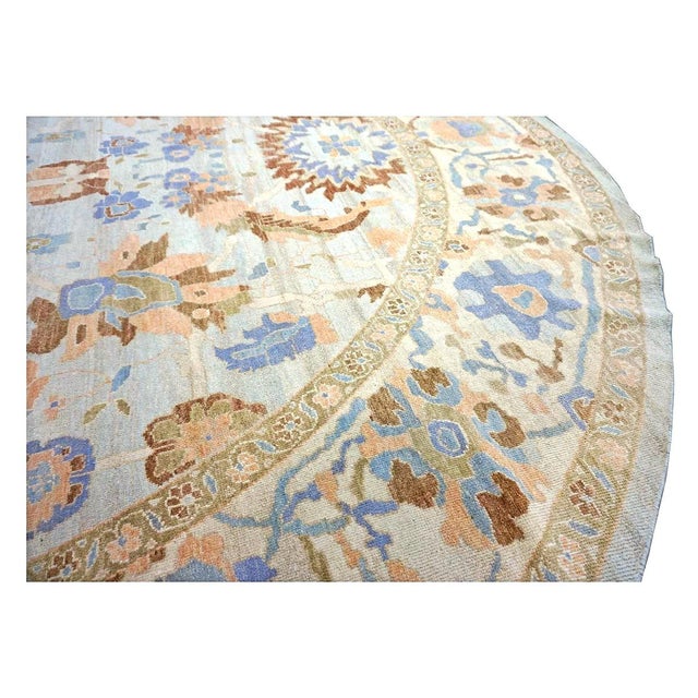 Textile Afghan Sultanabad Master Wool 11x11 Ivory, Light Blue & Light Orange Handmade Round Area Rug #1143252 For Sale - Image 7 of 12